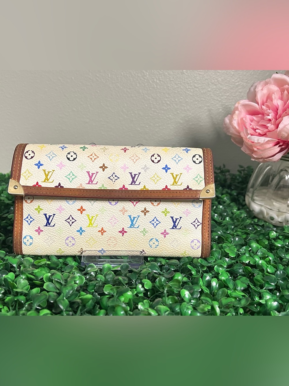 Louis Vuitton Multicolore Porte Tresor International Wallet Blanc w/ COA TH0035